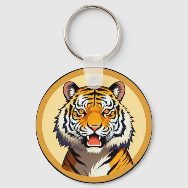 Tiger Head Framed with Golden Glowing Aura Key Ring (Front)