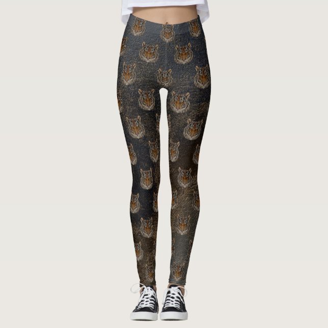 Tiger Head, Leather Look Leggings (Front)
