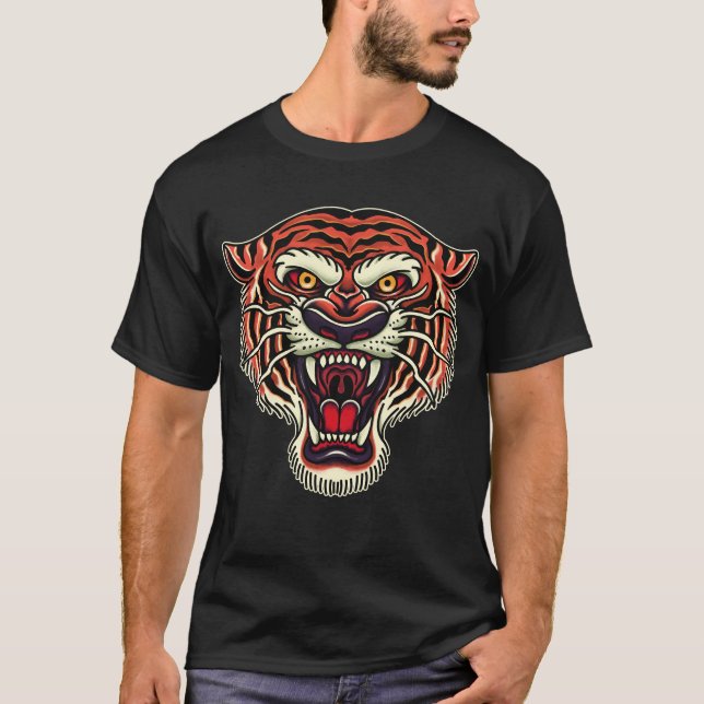 Tiger Head Old School Tattoo Style T-Shirt (Front)