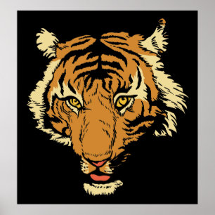 Tiger head on black background poster print