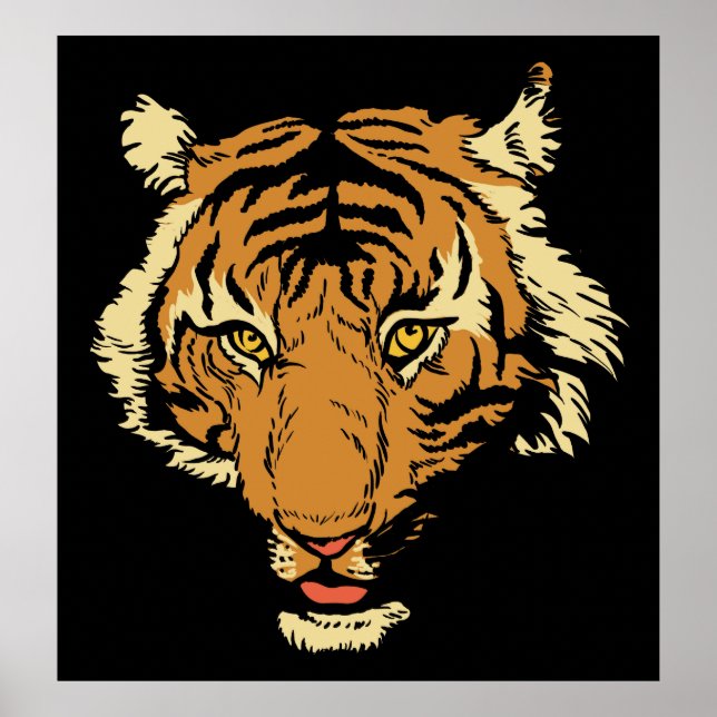Tiger head on black background poster print (Front)