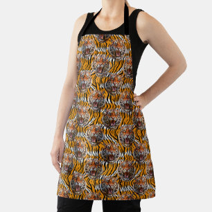 Tiger Head On Tiger Skin Animal Print Design Apron