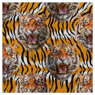 Tiger Head On Tiger Skin Animal Print Design  Fabric