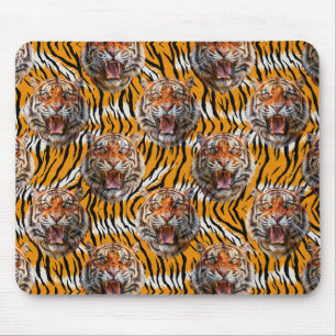 Tiger Head On Tiger Skin Animal Print Design Mouse Mat