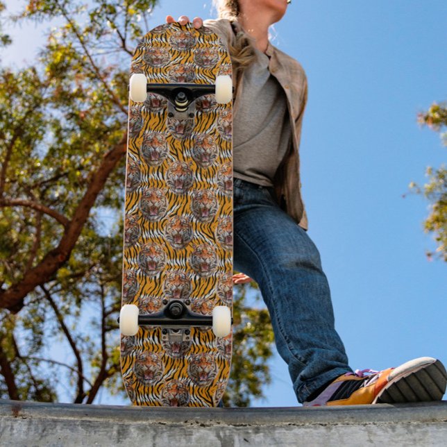 Tiger Head On Tiger Skin Animal Print Design  Skateboard (Creator Uploaded)