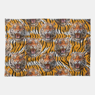 Tiger Head On Tiger Skin Animal Print Design  Tea Towel