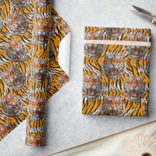 Tiger Head On Tiger Skin Animal Print Design  Wrapping Paper