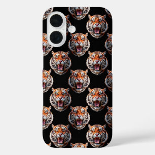 Tiger Head Pattern Design - Black iPhone 16 Case