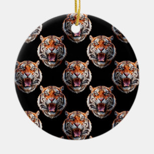 Tiger Head Pattern Design - Black Ceramic Tree Decoration