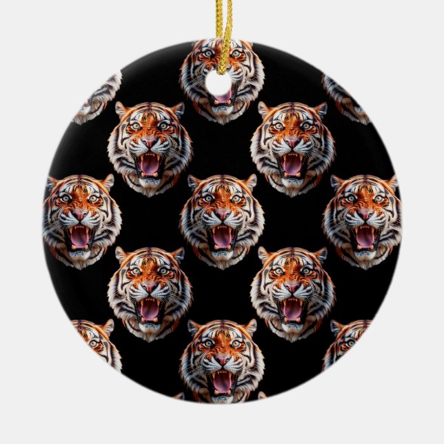 Tiger Head Pattern Design - Black   Ceramic Tree Decoration (Front)