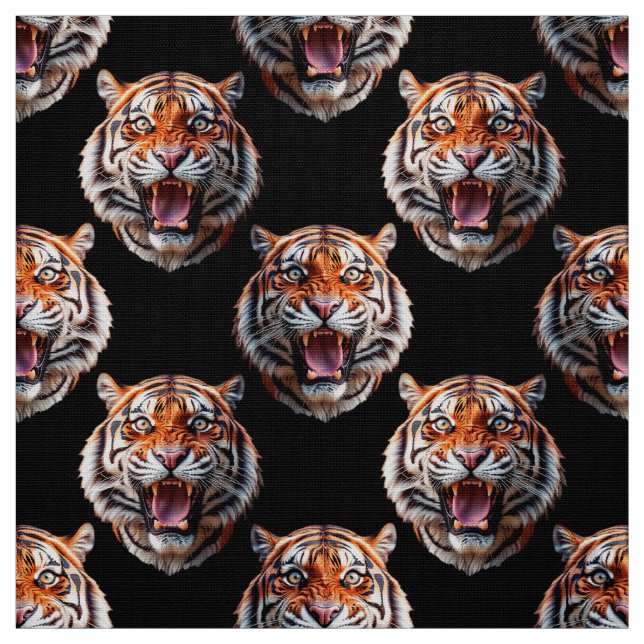 Tiger Head Pattern Design - Black   Fabric (Swatch)