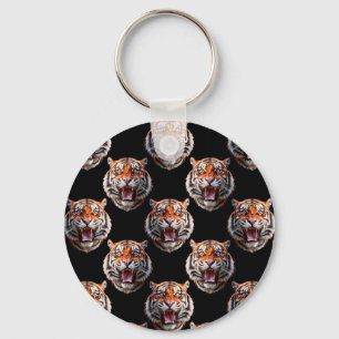 Tiger Head Pattern Design - Black Key Ring