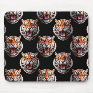 Tiger Head Pattern Design - Black Mouse Mat