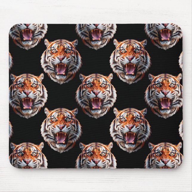 Tiger Head Pattern Design - Black   Mouse Mat (Front)