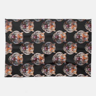 Tiger Head Pattern Design - Black   Tea Towel