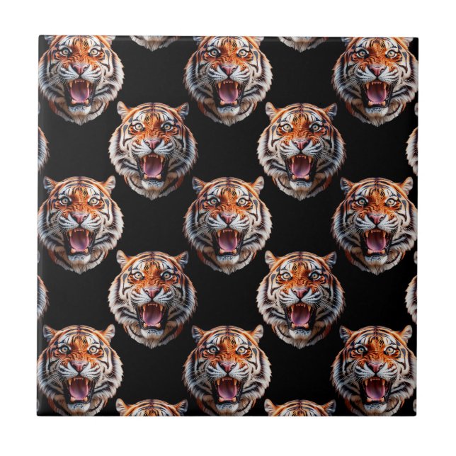 Tiger Head Pattern Design - Black   Tile (Front)