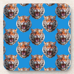 Tiger Head Pattern Design Blue  Coaster