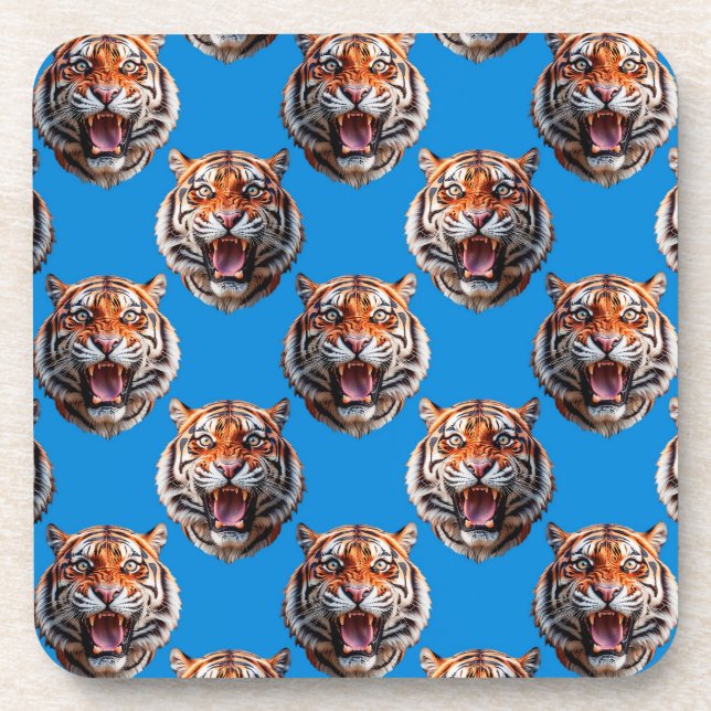 Tiger Head Pattern Design Blue  Coaster (Front)