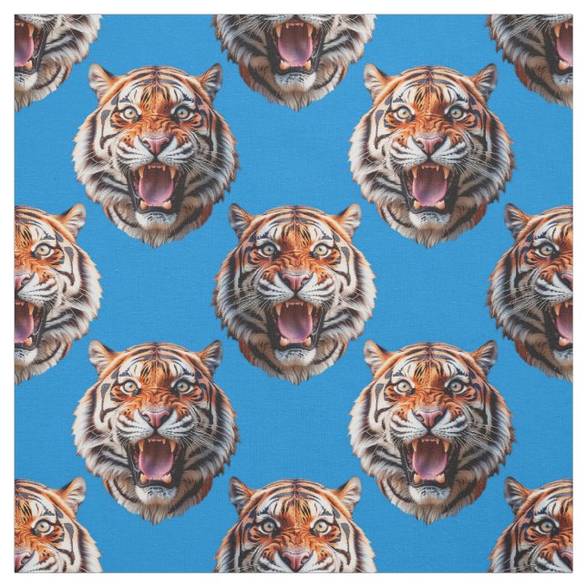 Tiger Head Pattern Design Blue  Fabric (Swatch)