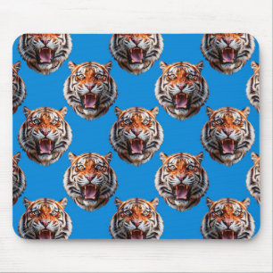 Tiger Head Pattern Design Blue Mouse Mat