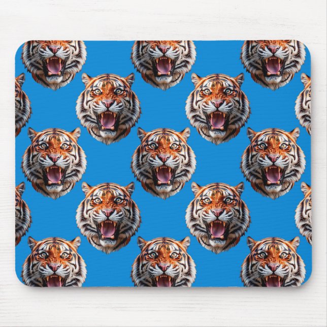 Tiger Head Pattern Design Blue  Mouse Mat (Front)