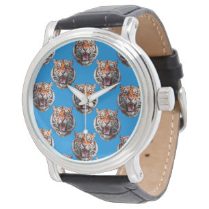 Tiger Head Pattern Design Blue Watch