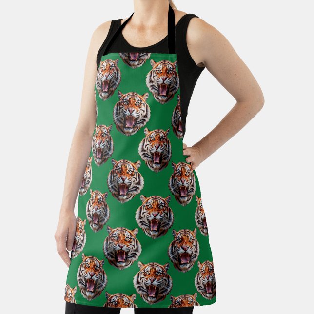 Tiger Head Pattern Design Green  Apron (Creator Uploaded)