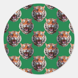 Tiger Head Pattern Design Green Classic Round Sticker