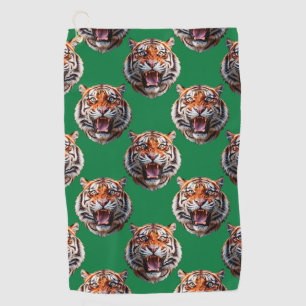 Tiger Head Pattern Design Green Golf Towel