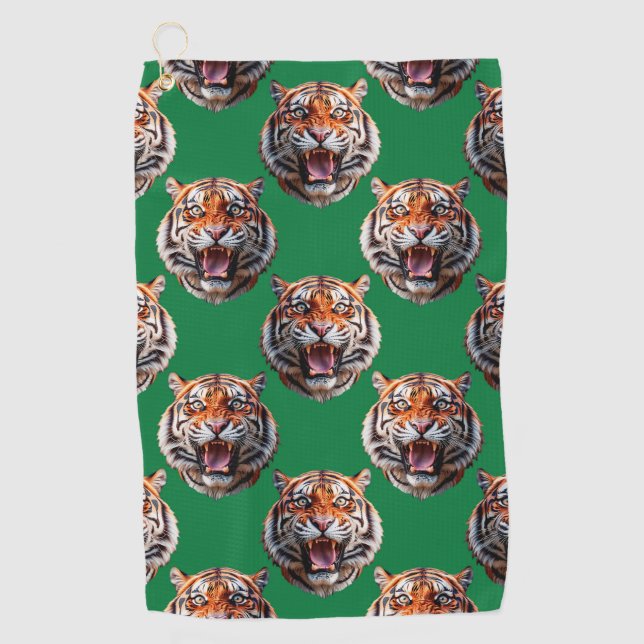 Tiger Head Pattern Design Green  Golf Towel (Front)