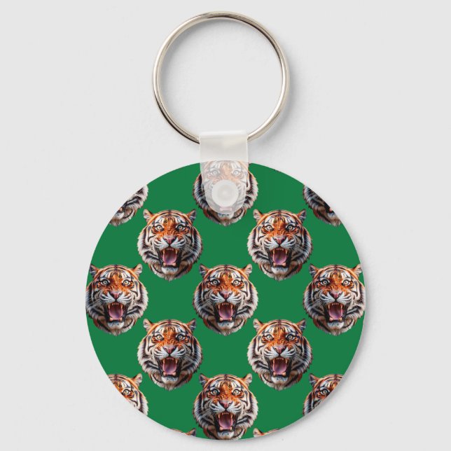 Tiger Head Pattern Design Green  Key Ring (Front)
