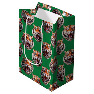 Tiger Head Pattern Design Green Medium Gift Bag