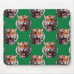 Tiger Head Pattern Design Green Mouse Mat