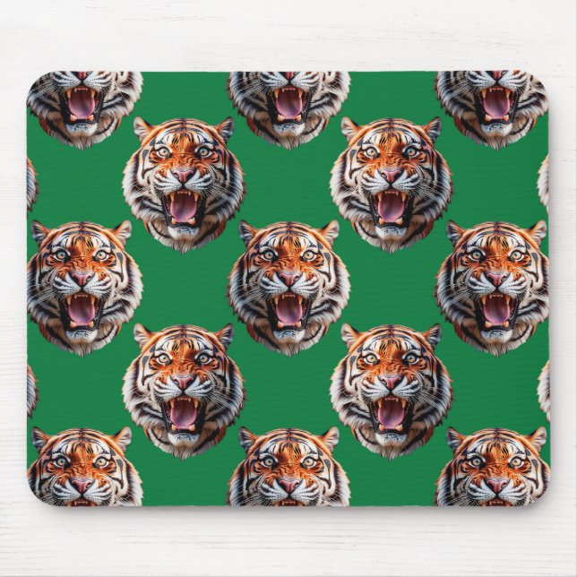 Tiger Head Pattern Design Green  Mouse Mat (Front)