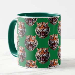 Tiger Head Pattern Design Green Mug