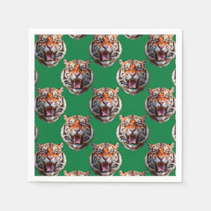Tiger Head Pattern Design Green Napkin