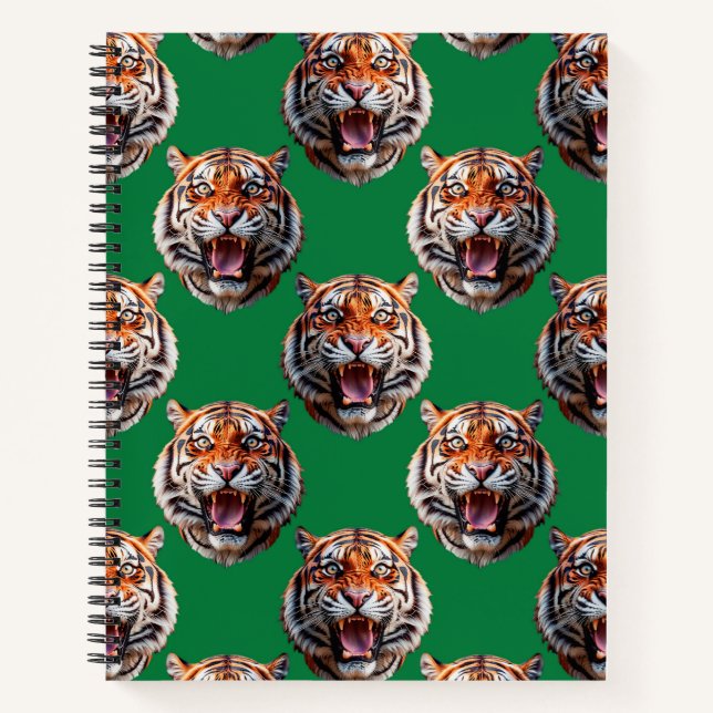 Tiger Head Pattern Design Green  Notebook (Front)