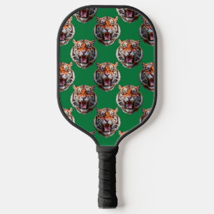 Tiger Head Pattern Design Green Pickleball Paddle