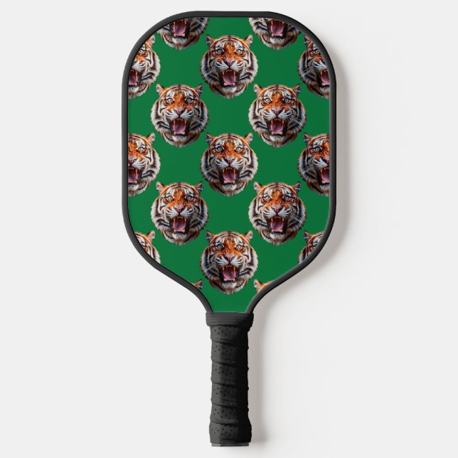 Tiger Head Pattern Design Green  Pickleball Paddle (Front)