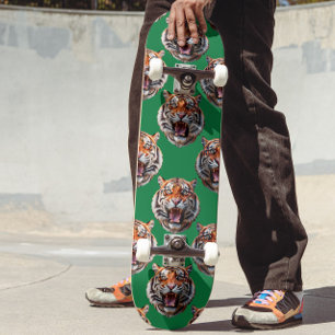 Tiger Head Pattern Design Green  Skateboard