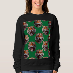 Tiger Head Pattern Design Green Sweatshirt