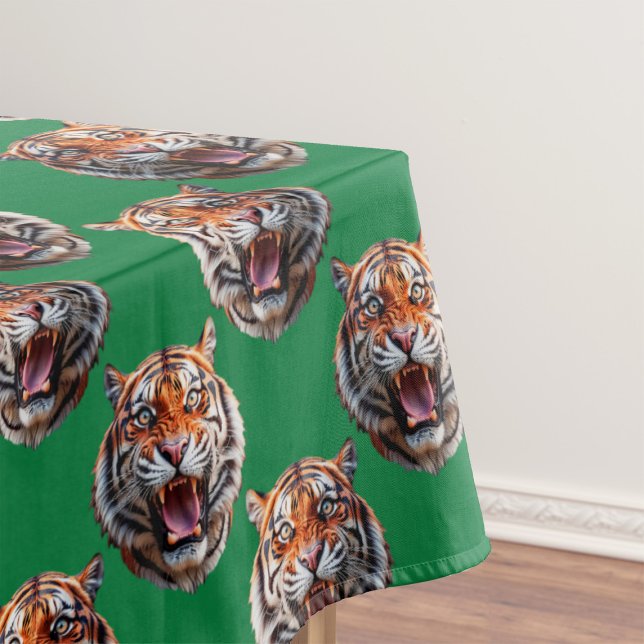 Tiger Head Pattern Design Green  Tablecloth (Creator Uploaded)