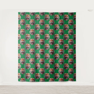 Tiger Head Pattern Design Green Tapestry
