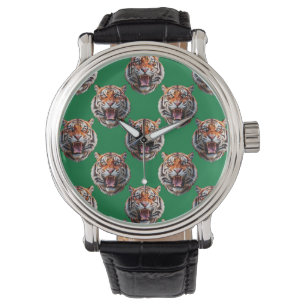 Tiger Head Pattern Design Green Watch