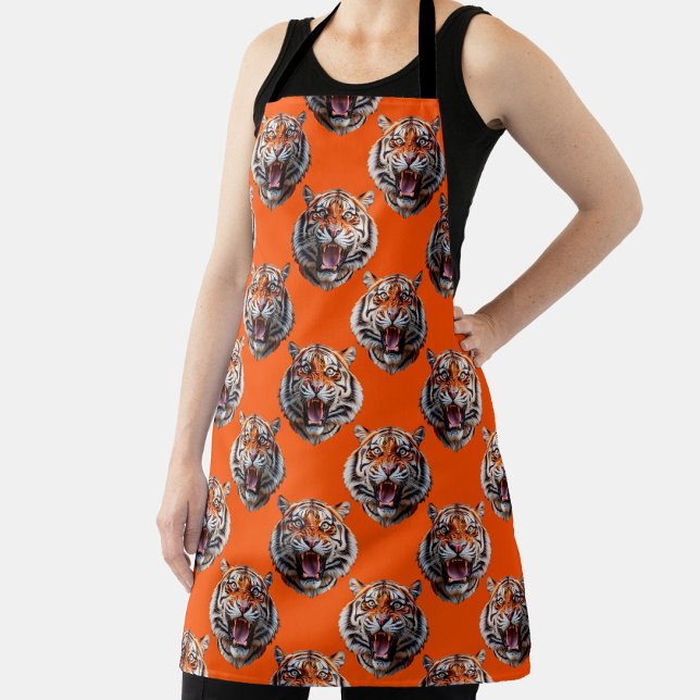 Tiger Head Pattern Design Orange  Apron (Creator Uploaded)