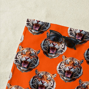 Tiger Head Pattern Design Orange Beach Towel