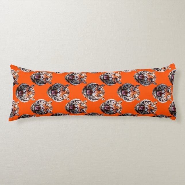 Tiger Head Pattern Design Orange  Body Cushion (Front)