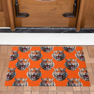 Tiger Head Pattern Design Orange Doormat