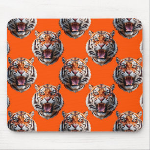 Tiger Head Pattern Design Orange Mouse Mat