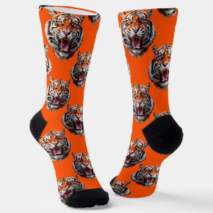 Tiger Head Pattern Design Orange  Socks